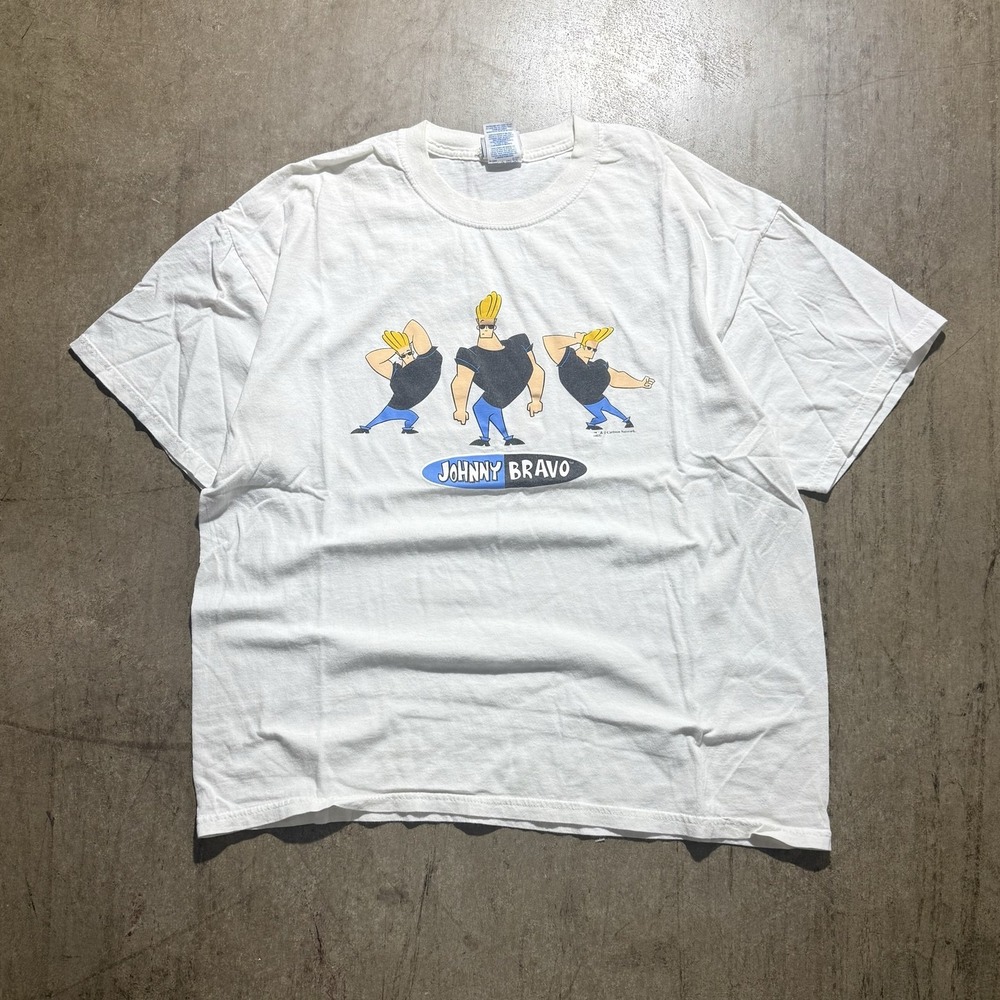 Vintage Johnny Bravo Shirt Mens XL White Cartoon Network TV Graphic Tee 00s